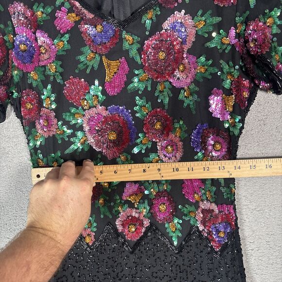 Laurence Kazar NY Size S‎ Silk Dress Sequins Art Deco Glam Hollywood Gatsby 20s - Picture 9 of 16